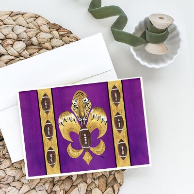 Caroline's Treasures Tiger Football Fleur de lis Greeting Cards and Envelopes Pack of 8, 7 x 5, New Orleans Image 1