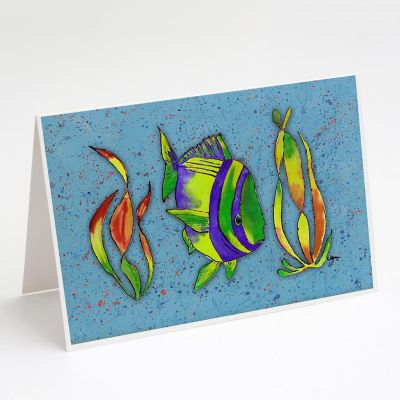 Caroline's Treasures Tropical Fish on Blue Greeting Cards and Envelopes Pack of 8, 7 x 5, Fish Image 1