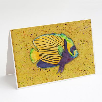 Caroline's Treasures Tropical Fish on Mustard Greeting Cards and Envelopes Pack of 8, 7 x 5, Fish Image 1