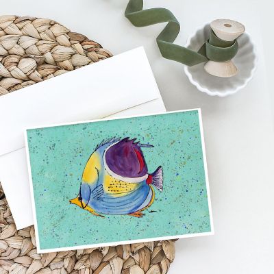 Caroline's Treasures Tropical Fish on Teal Greeting Cards and Envelopes Pack of 8, 7 x 5, Fish Image 1