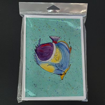 Caroline's Treasures Tropical Fish on Teal Greeting Cards and Envelopes Pack of 8, 7 x 5, Fish Image 2