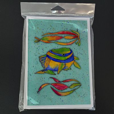 Caroline's Treasures Tropical Fish on Teal Greeting Cards and Envelopes Pack of 8, 7 x 5, Fish Image 2