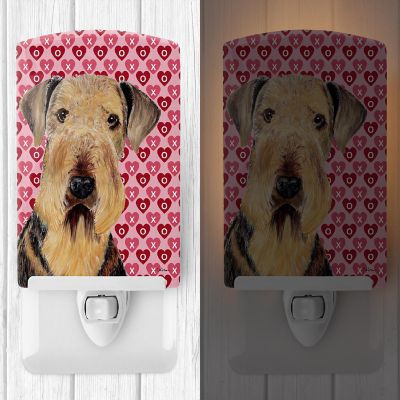 Caroline's Treasures Valentine's Day, Airedale Hearts Love and Valentine's Day Portrait Ceramic Night Light, 4 x 6, Dogs Image 1