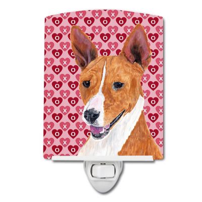 Caroline's Treasures Valentine's Day, Basenji Hearts Love and Valentine's Day Portrait Ceramic Night Light, 4 x 6, Dogs Image 1