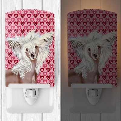 Caroline's Treasures Valentine's Day, Chinese Crested Hearts Love and Valentine's Day Portrait Ceramic Night Light, 4 x 6, Dogs Image 1