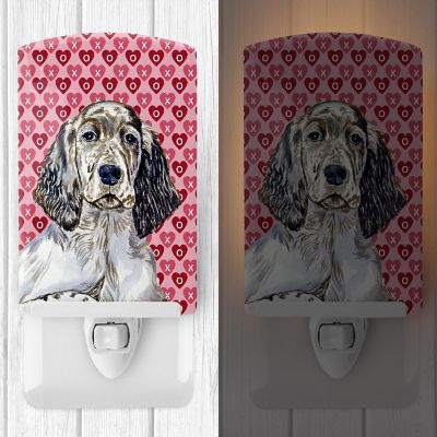 Caroline's Treasures Valentine's Day, English Setter Hearts Love and Valentine's Day Portrait Ceramic Night Light, 4 x 6, Dogs Image 1