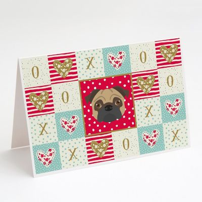 Caroline's Treasures Valentine's Day, Pug Love Greeting Cards and Envelopes Pack of 8, 7 x 5, Dogs Image 1