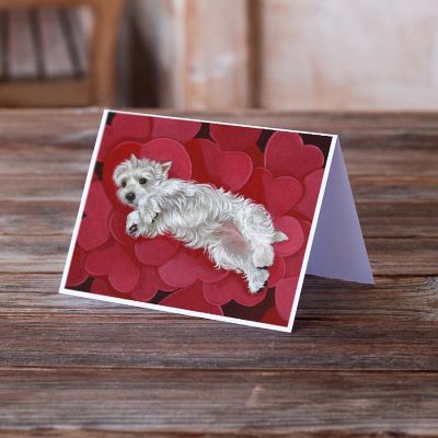 Caroline's Treasures Valentine's Day, Westie Queen of Hearts Greeting Cards and Envelopes Pack of 8, 7 x 5, Dogs Image 1