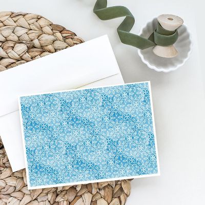 Caroline's Treasures Watercolor Geometric Cirlce on Blue Greeting Cards and Envelopes Pack of 8, 7 x 5, Image 1