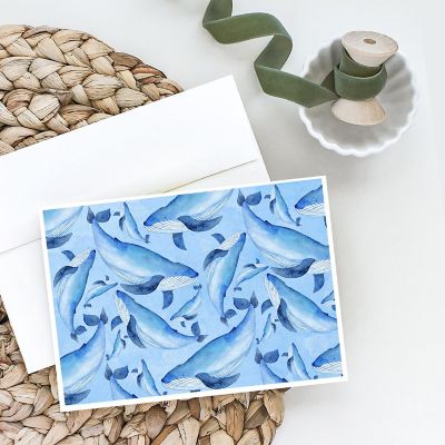 Caroline's Treasures Watercolor Nautical Whales Greeting Cards and Envelopes Pack of 8, 7 x 5, Fish Image 1