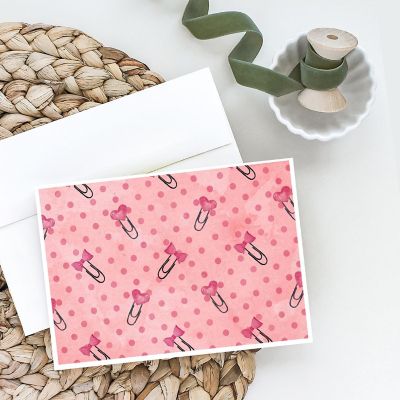 Caroline's Treasures Watercolor Paper Clips and Polkadots Pink BB7543DS66 Greeting Cards and Envelopes Pack of 8, 7 x 5, Image 1