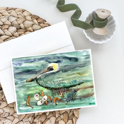 Caroline's Treasures Watery Pelican, Shrimp, Crab and Oysters Greeting Cards and Envelopes Pack of 8, 7 x 5, Birds Image 1