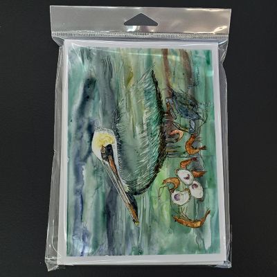 Caroline's Treasures Watery Pelican, Shrimp, Crab and Oysters Greeting Cards and Envelopes Pack of 8, 7 x 5, Birds Image 2