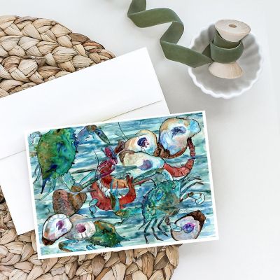 Caroline's Treasures Watery Shrimp, Crabs and Oysters Greeting Cards and Envelopes Pack of 8, 7 x 5, Seafood Image 1
