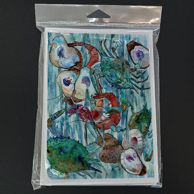 Caroline's Treasures Watery Shrimp, Crabs and Oysters Greeting Cards and Envelopes Pack of 8, 7 x 5, Seafood Image 2