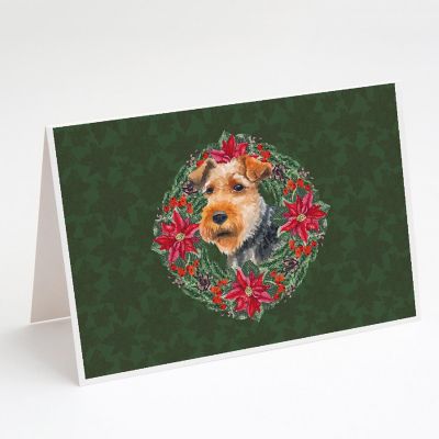 Caroline's Treasures Welsh Terrier Poinsetta Wreath Greeting Cards and Envelopes Pack of 8, 7 x 5, Dogs Image 1