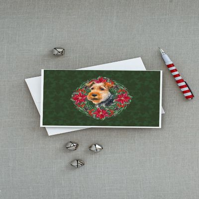 Caroline's Treasures Welsh Terrier Poinsetta Wreath Greeting Cards and Envelopes Pack of 8, 7 x 5, Dogs Image 2