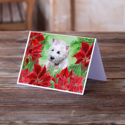 Caroline's Treasures Westie Poinsettas Greeting Cards and Envelopes Pack of 8, 7 x 5, Dogs Image 1