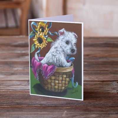 Caroline's Treasures Westie Zoe and Sunflowers Greeting Cards and Envelopes Pack of 8, 7 x 5, Dogs Image 1