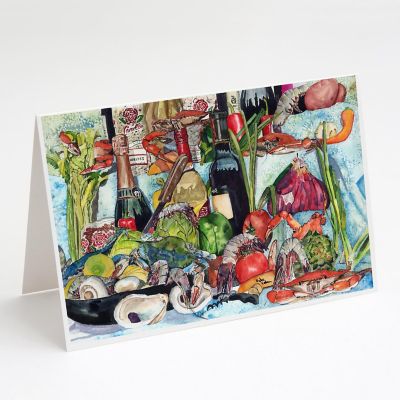 Caroline's Treasures Wine Crab Shrimp and Oysters Greeting Cards and Envelopes Pack of 8, 7 x 5, Seafood Image 1