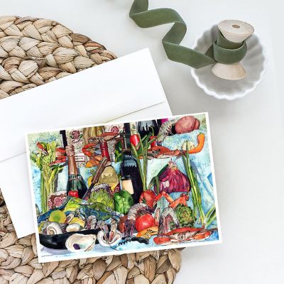 Caroline's Treasures Wine Crab Shrimp and Oysters Greeting Cards and Envelopes Pack of 8, 7 x 5, Seafood Image 1
