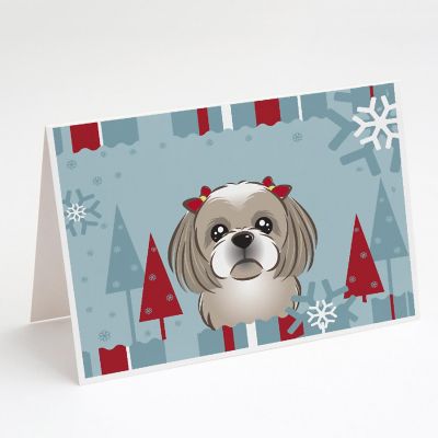 Caroline's Treasures Winter Holiday Gray Silver Shih Tzu Greeting Cards and Envelopes Pack of 8, 7 x 5, Dogs Image 1