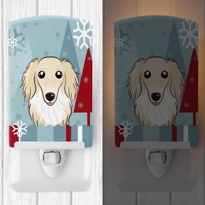 Caroline's Treasures Winter Holiday Longhair Creme Dachshund Ceramic Night Light, 4 x 6, Dogs Image 1