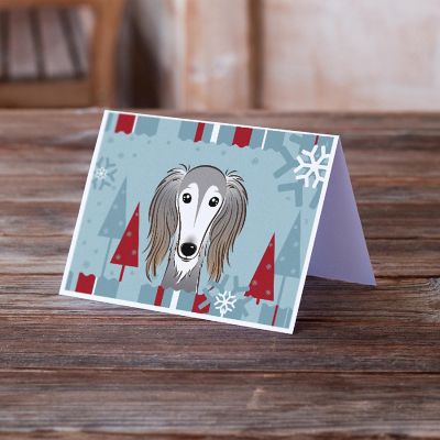 Caroline's Treasures Winter Holiday Saluki Greeting Cards and Envelopes Pack of 8, 7 x 5, Dogs Image 1