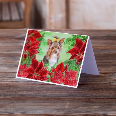 Caroline's Treasures Yorkshire Terrier #2 Poinsettas Greeting Cards and Envelopes Pack of 8, 7 x 5, Dogs Image 1