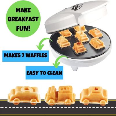 Cars & Trucks Mini Waffle Maker- Make 7 Fun Different Vehicles- Police Car Firetruck Construction Truck & More Automobile Shaped Pancakes- Electric Nonstick Waf Image 2