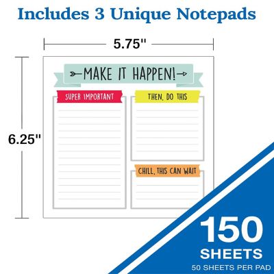 Carson Dellosa 3-Pack Notepad Set, 5.75" x 6.25" Small Notepad Bundle, 50 Sheet Lined Paper Note Pad for Checklist, To Do List, Memo Pad, and More Image 1