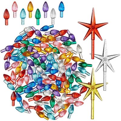 Casafield 108 Replacement Silver Glitter Ceramic Christmas Tree Light Bulbs 3 Star Toppers Image 1