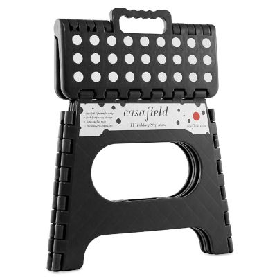 Casafield 11" Collapsible Folding Plastic Kitchen Step Foot Stool with Handle - Black Image 1