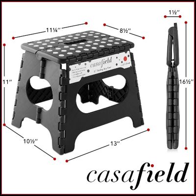 Casafield 11" Collapsible Folding Plastic Kitchen Step Foot Stool with Handle - Black Image 2