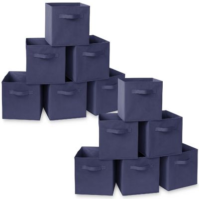 Casafield 12 Collapsible 11" Fabric Cubby Cube Storage Bin Baskets for Shelves - Navy Blue Image 1