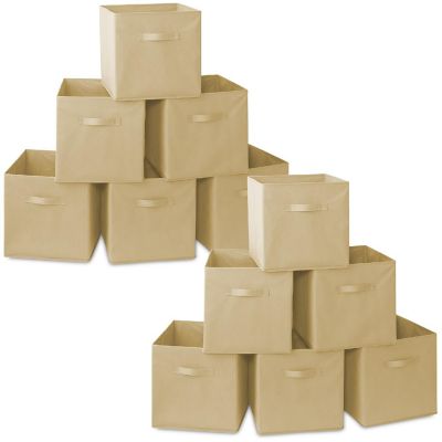 Casafield 12 Collapsible 13" Fabric Cubby Cube Storage Bin Baskets for Shelves - Beige Image 1