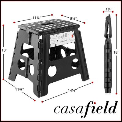 Casafield 13" Collapsible Folding Plastic Kitchen Step Foot Stool with Handle - Black Image 2