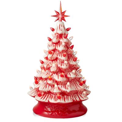 Casafield 15" Peppermint Ceramic Christmas Tree, Pre-Lit Hand-Painted Decor with Lights Image 1
