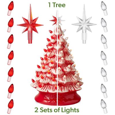 Casafield 15" Peppermint Ceramic Christmas Tree, Pre-Lit Hand-Painted Decor with Lights Image 1