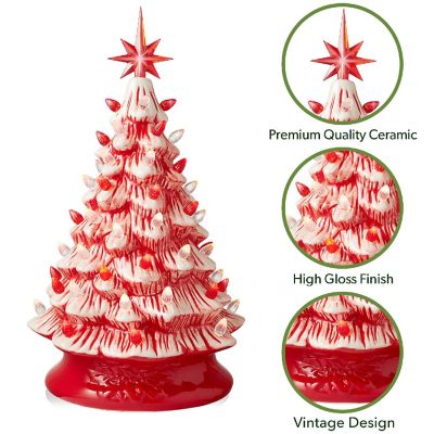 Casafield 15" Peppermint Ceramic Christmas Tree, Pre-Lit Hand-Painted Decor with Lights Image 2