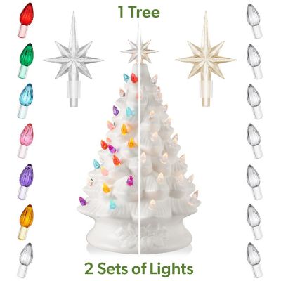 Casafield 15" Pre-Lit White Ceramic Christmas Tree Hand-Painted Tabletop Decor with Lights Image 1