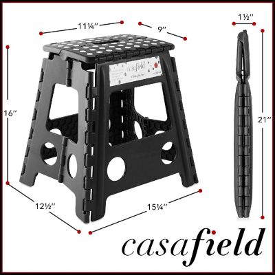 Casafield 16" Collapsible Folding Plastic Kitchen Step Foot Stool with Handle - Black Image 2