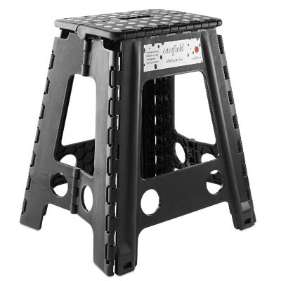 Casafield 18" Collapsible Folding Plastic Kitchen Step Foot Stool with Handle - Black Image 1