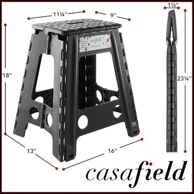 Casafield 18" Collapsible Folding Plastic Kitchen Step Foot Stool with Handle - Black Image 2