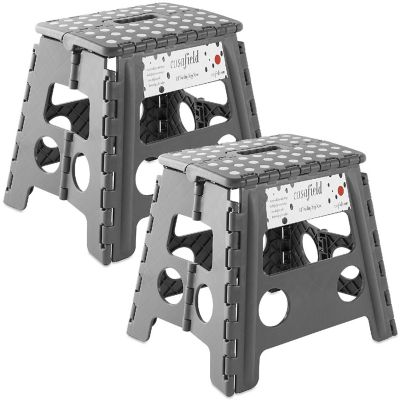 Casafield 2 Pack - 13" Collapsible Kids Folding Plastic Kitchen Step Foot Stool, Gray Image 1