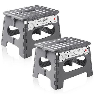 Casafield 2 Pack - 9" Collapsible Kids Folding Plastic Kitchen Step Foot Stool, Gray Image 1