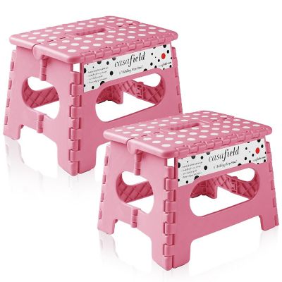 Casafield 2 Pack - 9" Collapsible Kids Folding Plastic Kitchen Step Foot Stool, Pink Image 1