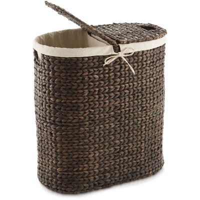 Casafield 2-Section Oval Laundry Hamper Basket w Lids &amp; Removable Liners, Espresso Wicker Image 1