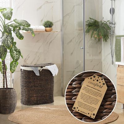 Casafield 2-Section Oval Laundry Hamper Basket w Lids &amp; Removable Liners, Espresso Wicker Image 1
