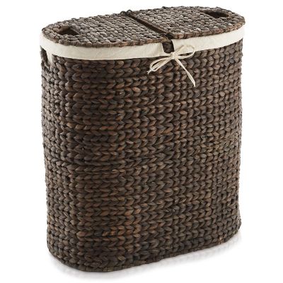 Casafield 2-Section Oval Laundry Hamper Basket w Lids &amp; Removable Liners, Espresso Wicker Image 2